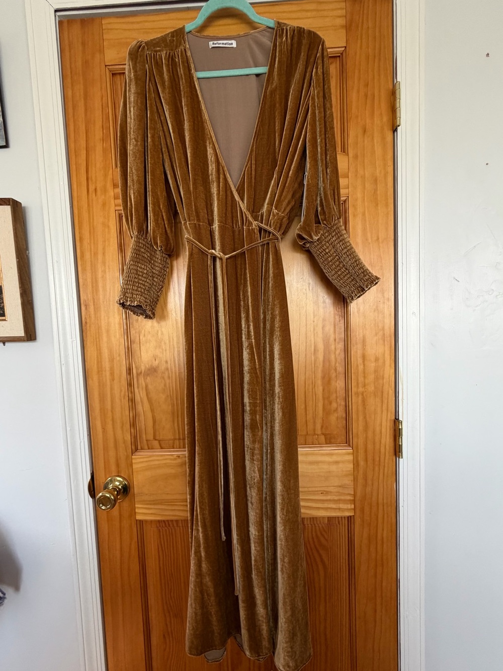 Reformation maxi Amber  gold Velvet Wrap Maxi Dress gown NBW size medium